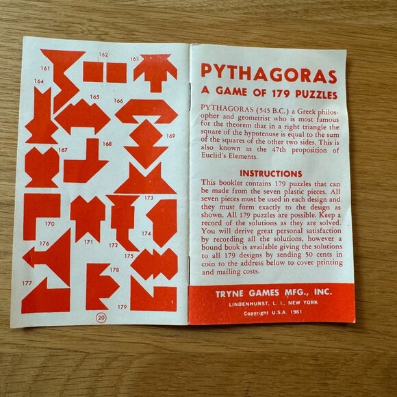 Vintage Pythagoras A Game of 179 Puzzles, Tangram, Tryne No. 125, Copyright 1961 - Picture 11 of 13